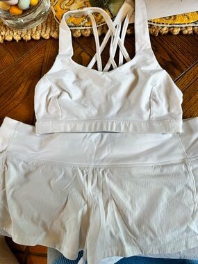 Lulu White Strappy Sports Bra and Skort Set - Women's Activewear